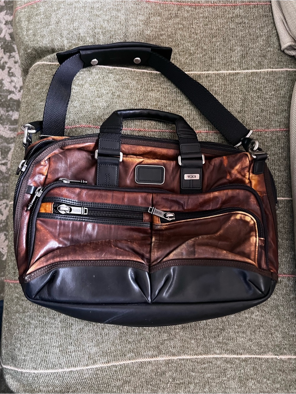 Tumi Metallic Brown and Black Leather Laptop Brief